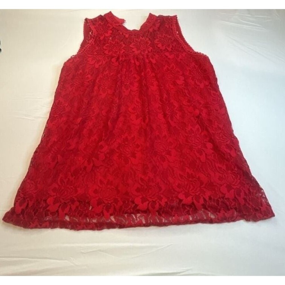 Eve & Maddie Women's Red Lace Sleeveless Blouse Top